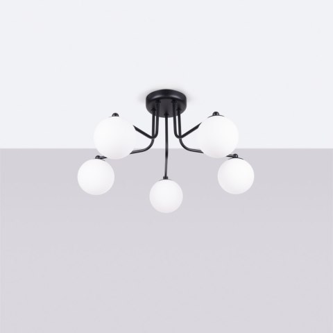 LAMPA SUFITOWA ŻYRANDOL LUMINOS, CZARNA, MODERN, LOFT, SALON, BIAŁY KLOSZ