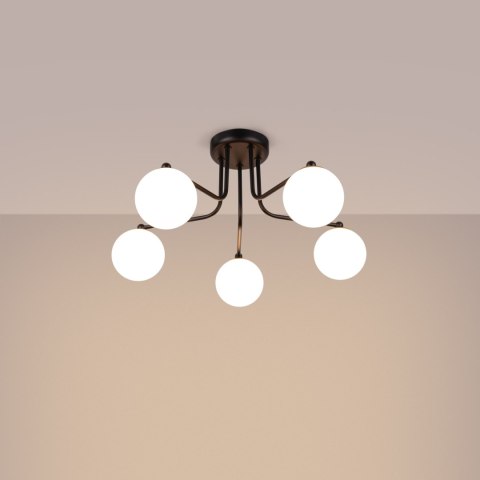 LAMPA SUFITOWA ŻYRANDOL LUMINOS, CZARNA, MODERN, LOFT, SALON, BIAŁY KLOSZ