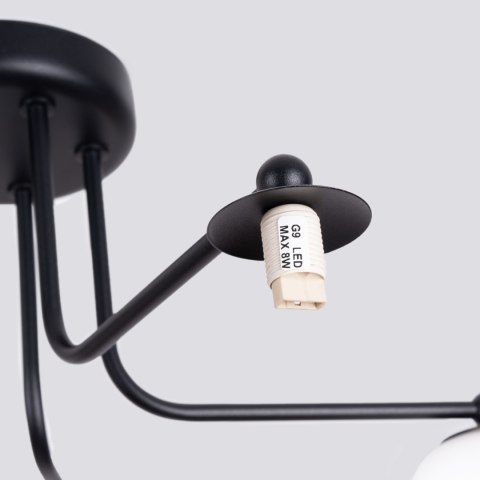 LAMPA SUFITOWA ŻYRANDOL LUMINOS, CZARNA, MODERN, LOFT, SALON, BIAŁY KLOSZ