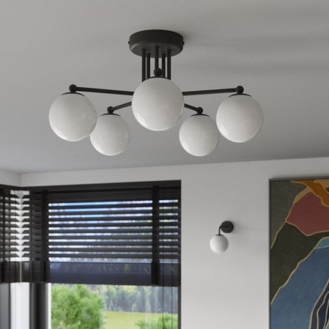 LAMPA SUFITOWA ŻYRANDOL LUMINOS, CZARNA, MODERN, LOFT, SALON, BIAŁY KLOSZ