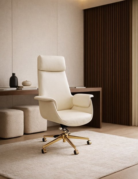 FOTEL BIUROWY AURELIA BEŻOWY, WYGODNY, OBROTOWY, DO BIURA, GABINETU