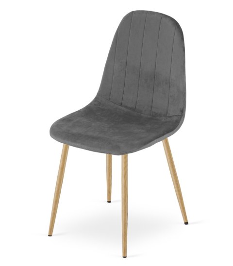 Krzesło PADVA - aksamit szary ciemny / nogi dąb x 3