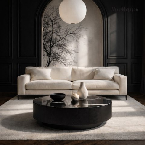 STOLIK KAWOWY OKRĄGŁY NUVOLA MAMAISON, ŁAWA CZARNY, DO SALONU, LOFT, 100 CM