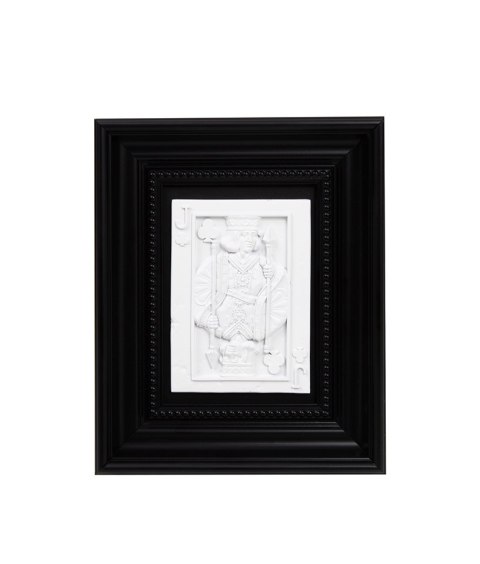 OBRAZ AURAE, BIAŁY RELIEF, CZARNA RAMA, KARTA DO GRY, MODERN, 26X22 CM