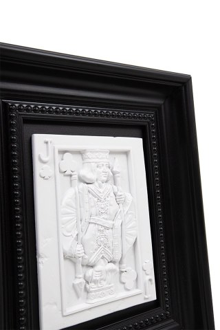 OBRAZ AURAE, BIAŁY RELIEF, CZARNA RAMA, KARTA DO GRY, MODERN, 26X22 CM