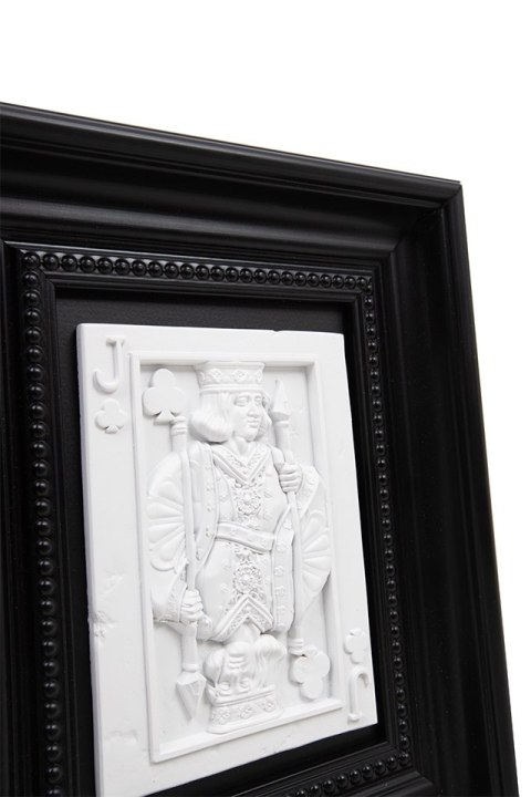 OBRAZ AURAE, BIAŁY RELIEF, CZARNA RAMA, KARTA DO GRY, MODERN, 26X22 CM