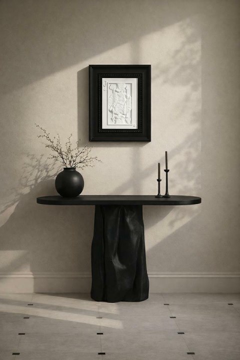 OBRAZ AURAE, BIAŁY RELIEF, CZARNA RAMA, KARTA DO GRY, MODERN, 26X22 CM