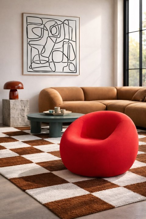 PUFA CZERWONA CURVOSA, FOTEL SIEDZISKO DO SALONU, LOFT, PODNÓŻEK, PUF