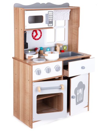 KUCHNIA DREWNIANA DLA DZIECI CUCINA ECOTOYS, DUŻA, 16 AKCESORIÓW, DŹWIĘKI