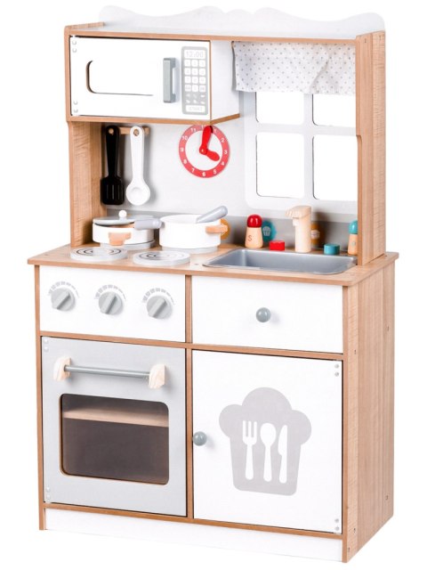 KUCHNIA DREWNIANA DLA DZIECI CUCINA ECOTOYS, DUŻA, 16 AKCESORIÓW, DŹWIĘKI