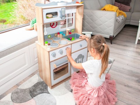 KUCHNIA DREWNIANA DLA DZIECI CUCINA ECOTOYS, DUŻA, 16 AKCESORIÓW, DŹWIĘKI