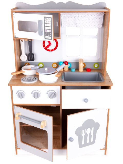 KUCHNIA DREWNIANA DLA DZIECI CUCINA ECOTOYS, DUŻA, 16 AKCESORIÓW, DŹWIĘKI