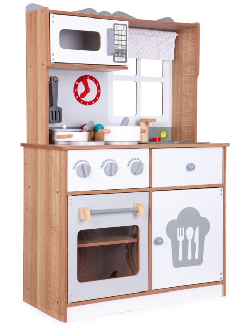KUCHNIA DREWNIANA DLA DZIECI CUCINA ECOTOYS, DUŻA, 16 AKCESORIÓW, DŹWIĘKI