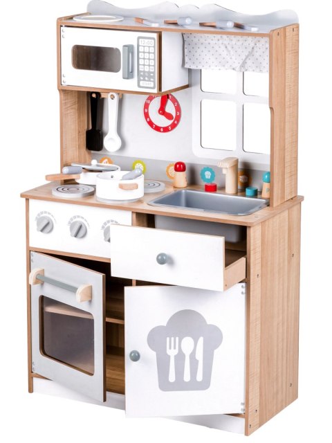 KUCHNIA DREWNIANA DLA DZIECI CUCINA ECOTOYS, DUŻA, 16 AKCESORIÓW, DŹWIĘKI