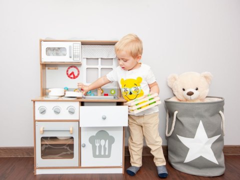 KUCHNIA DREWNIANA DLA DZIECI CUCINA ECOTOYS, DUŻA, 16 AKCESORIÓW, DŹWIĘKI
