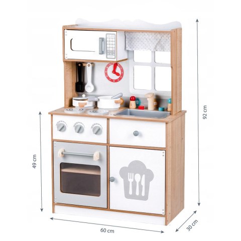 KUCHNIA DREWNIANA DLA DZIECI CUCINA ECOTOYS, DUŻA, 16 AKCESORIÓW, DŹWIĘKI
