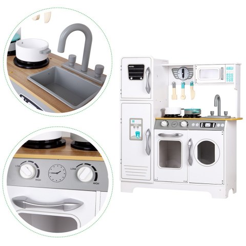 KUCHNIA DREWNIANA DLA DZIECI CUCINA ECOTOYS, DUŻA, PRALKA, LODÓWKA, ZESTAW