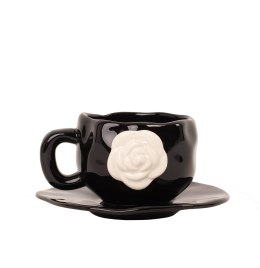 Filiżanka ze spodkiem SHP BIAŁA RÓŻA COCO czarna