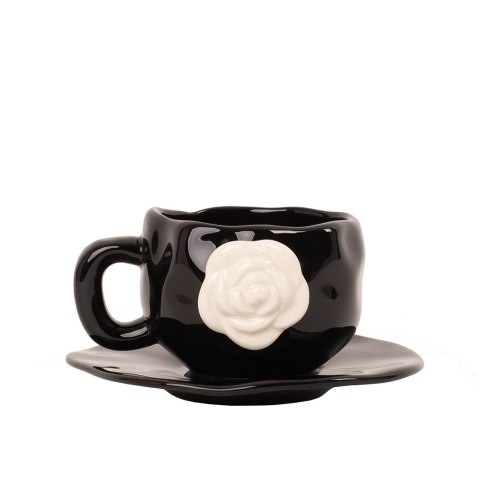 Filiżanka ze spodkiem SHP BIAŁA RÓŻA COCO czarna