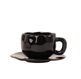 Filiżanka ze spodkiem SHP BIAŁA RÓŻA COCO czarna