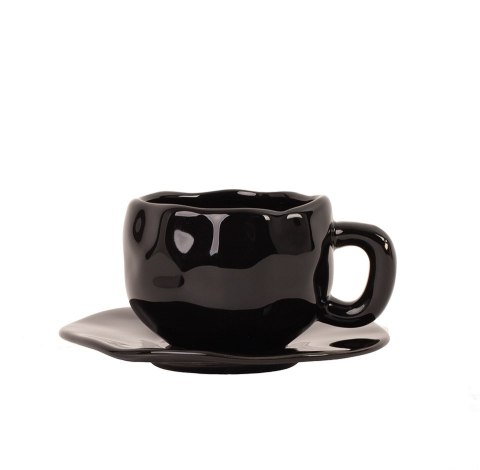Filiżanka ze spodkiem SHP BIAŁA RÓŻA COCO czarna