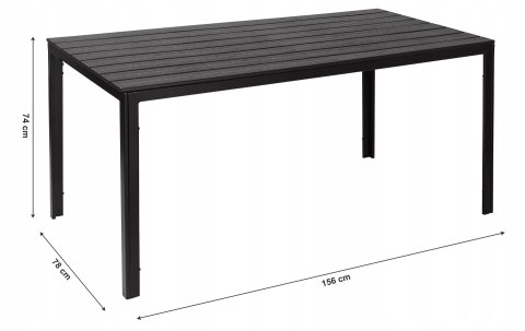 STÓŁ OGRODOWY TERRASSA, 156X78 CM, 6-OSOBOWY, CZARNY, POLYWOOD, NA TARAS