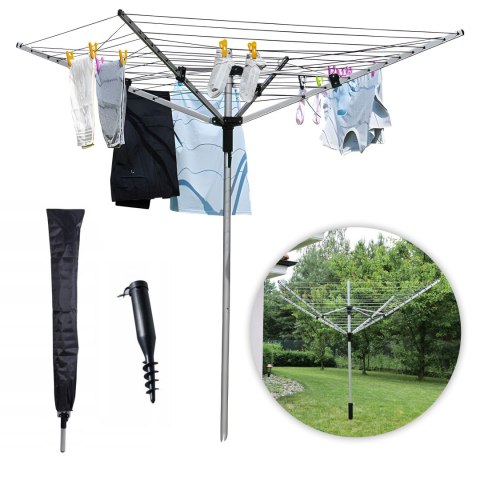 SUSZARKA OGRODOWA NA PRANIE AERIOLA, 60M, ALUMINIUM, KOTWA, POKROWIEC