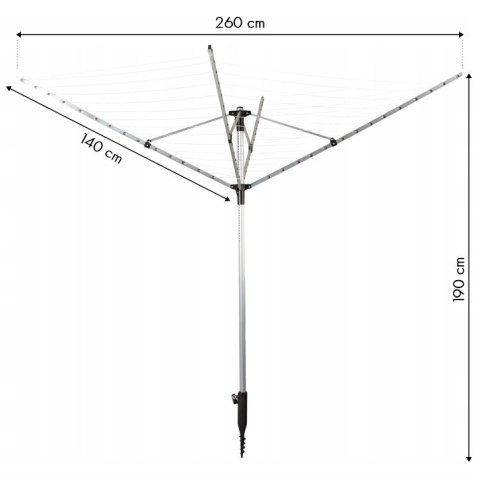 SUSZARKA OGRODOWA NA PRANIE AERIOLA, 60M, ALUMINIUM, KOTWA, POKROWIEC