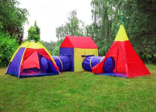 NAMIOTY DLA DZIECI 5W1 LUDIUS, ZESTAW TIPI, IGLO, DOMEK, TUNELE, OGRODOWY