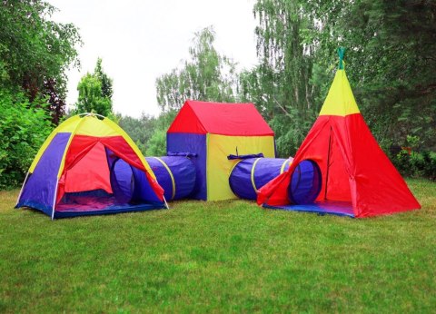 NAMIOTY DLA DZIECI 5W1 LUDIUS, ZESTAW TIPI, IGLO, DOMEK, TUNELE, OGRODOWY