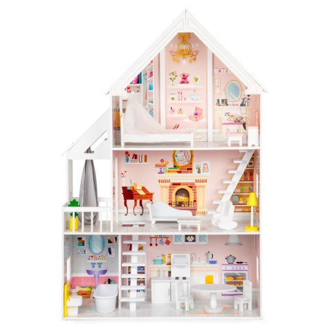 DOMEK DLA LALEK DREWNIANY PALAZZO, 15 MEBELKÓW, DUŻY 126CM, ECOTOYS