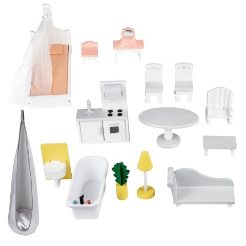 DOMEK DLA LALEK DREWNIANY PALAZZO, 15 MEBELKÓW, DUŻY 126CM, ECOTOYS