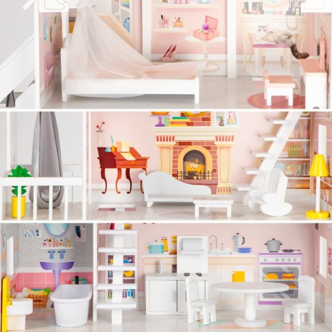 DOMEK DLA LALEK DREWNIANY PALAZZO, 15 MEBELKÓW, DUŻY 126CM, ECOTOYS