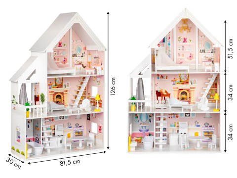 DOMEK DLA LALEK DREWNIANY PALAZZO, 15 MEBELKÓW, DUŻY 126CM, ECOTOYS
