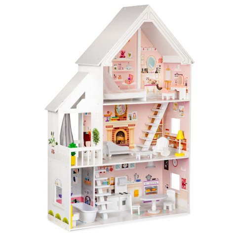 DOMEK DLA LALEK DREWNIANY PALAZZO, 15 MEBELKÓW, DUŻY 126CM, ECOTOYS