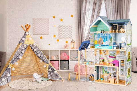 Domek dla lalek duży drewniany 138 cm Rezydencja Maya 28 elementow ECOTOYS