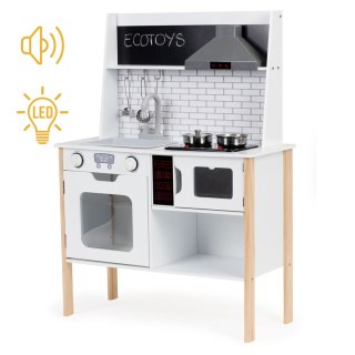 DREWNIANA KUCHNIA DLA DZIECI CUCINA, LED, DŹWIĘKI, AKCESORIA, ECOTOYS, DUŻA