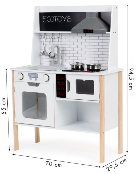 DREWNIANA KUCHNIA DLA DZIECI CUCINA, LED, DŹWIĘKI, AKCESORIA, ECOTOYS, DUŻA