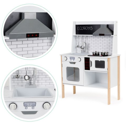 DREWNIANA KUCHNIA DLA DZIECI CUCINA, LED, DŹWIĘKI, AKCESORIA, ECOTOYS, DUŻA