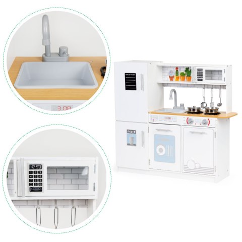 KUCHNIA DREWNIANA DLA DZIECI, CULINARA, ECOTOYS, LED, METALOWE AKCESORIA