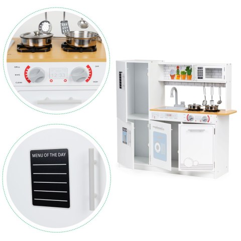 KUCHNIA DREWNIANA DLA DZIECI, CULINARA, ECOTOYS, LED, METALOWE AKCESORIA