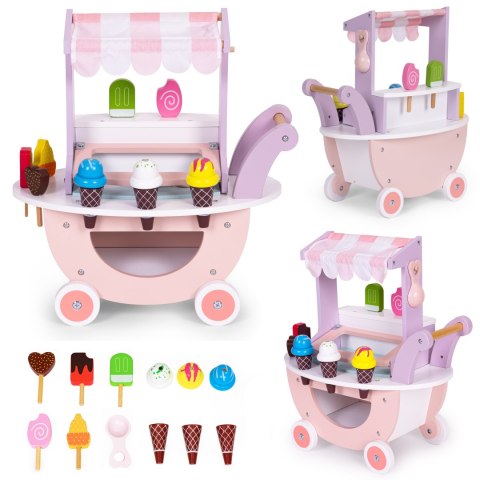 WÓZEK LODZIARNIA DREWNIANA DLA DZIECI, DOLCETTO, LODY NA MAGNESY, ECOTOYS