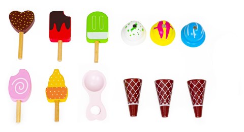 WÓZEK LODZIARNIA DREWNIANA DLA DZIECI, DOLCETTO, LODY NA MAGNESY, ECOTOYS