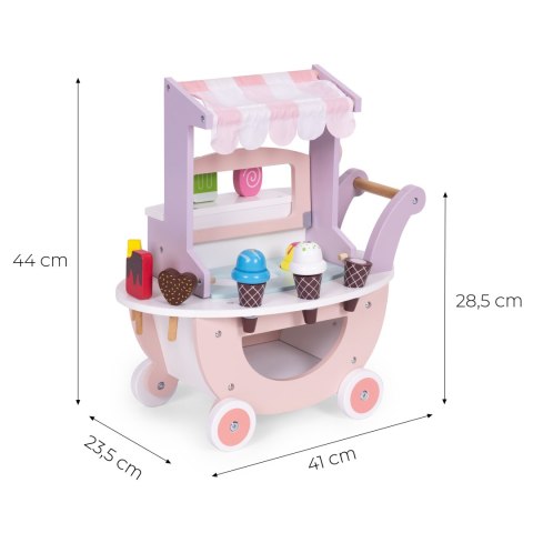 WÓZEK LODZIARNIA DREWNIANA DLA DZIECI, DOLCETTO, LODY NA MAGNESY, ECOTOYS