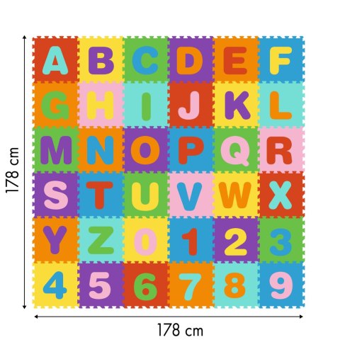MATA PIANKOWA PUZZLE LUDO, EDUKACYJNA, 178X178 CM, LITERY CYFRY, PIANKA EVA