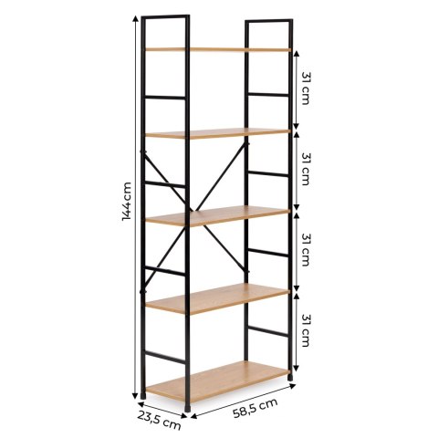 REGAŁ NA KSIĄŻKI STRUCTURA, LOFT, INDUSTRIALNY, DO SALONU, 5 PÓŁEK, 144 CM