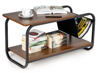 STOLIK KAWOWY LAWA STRUKTURA, LOFT, DO SALONU, Z PÓŁKĄ, CZARNY, DĄB, 87CM