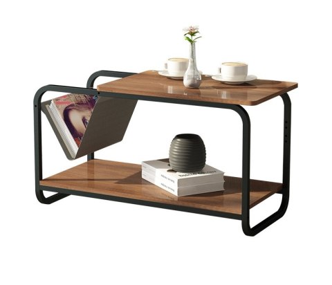 STOLIK KAWOWY LAWA STRUKTURA, LOFT, DO SALONU, Z PÓŁKĄ, CZARNY, DĄB, 87CM