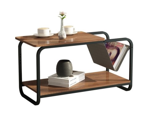 STOLIK KAWOWY LAWA STRUKTURA, LOFT, DO SALONU, Z PÓŁKĄ, CZARNY, DĄB, 87CM