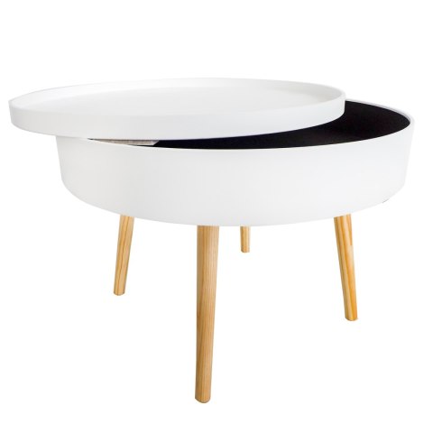 STOLIK KAWOWY NEXUS, OKRĄGŁY, LAWA, DO SALONU, LOFT, BIAŁY, Z PÓŁKĄ, 60 CM